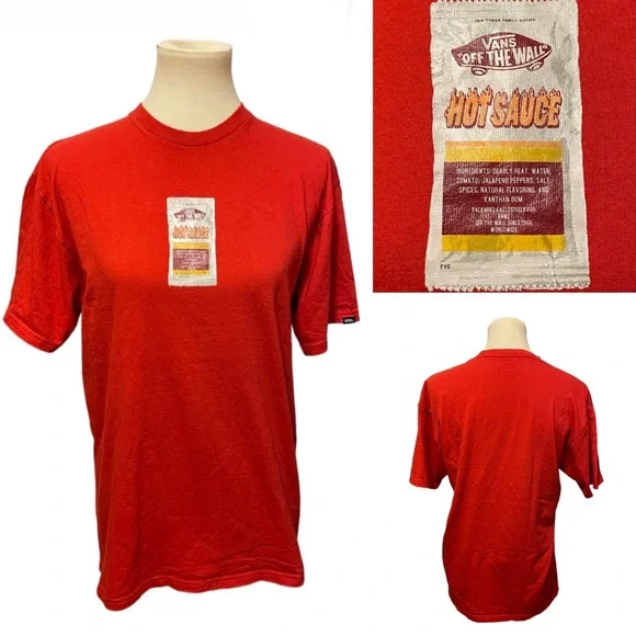 Vans OFF THE WALL Crumpled Hot Sauce Packet Logo Red T-shirt Medium - Picture 6 of 10